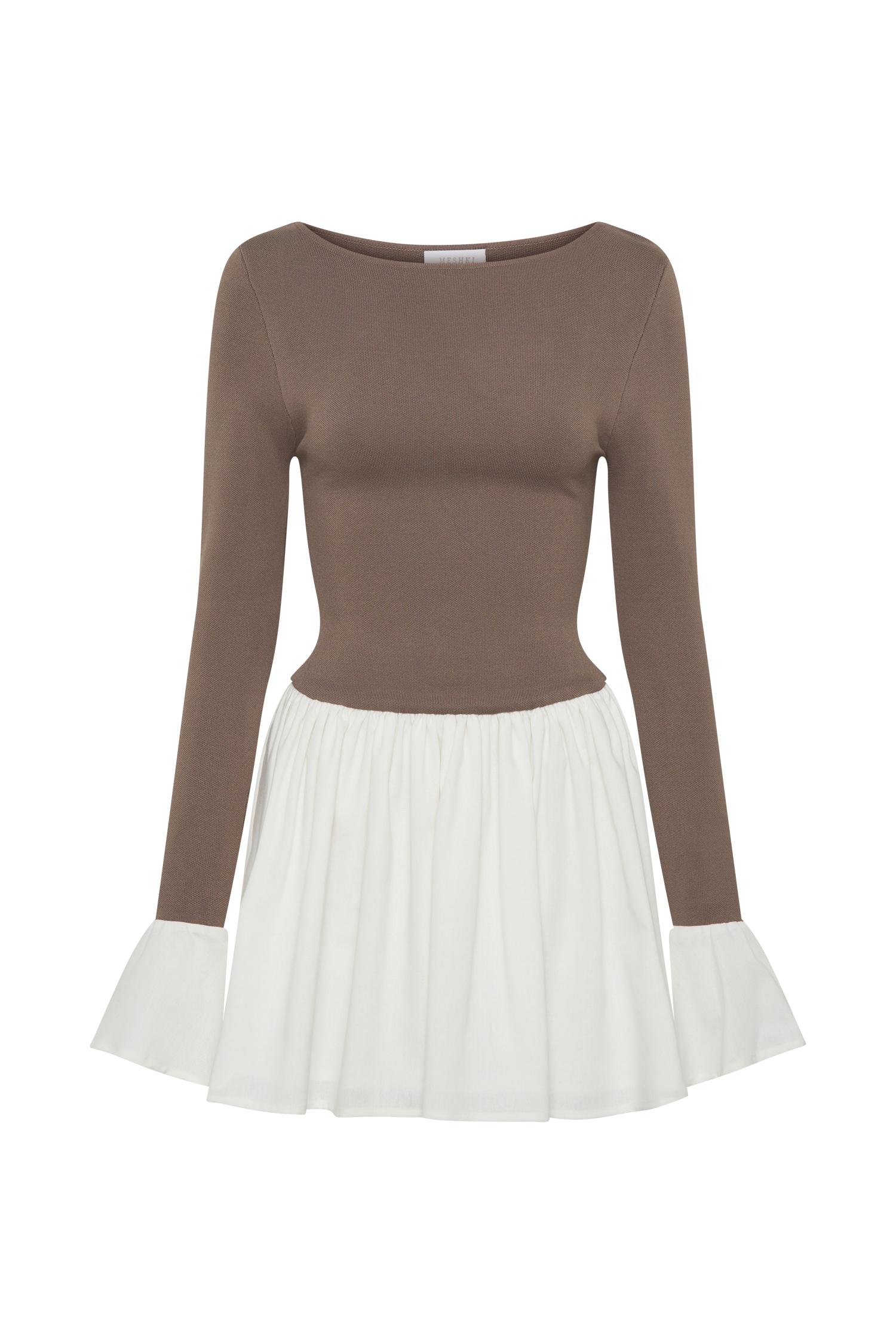 Sansa Knit And Linen Mini Dress - Smoke & Ivory Product Image