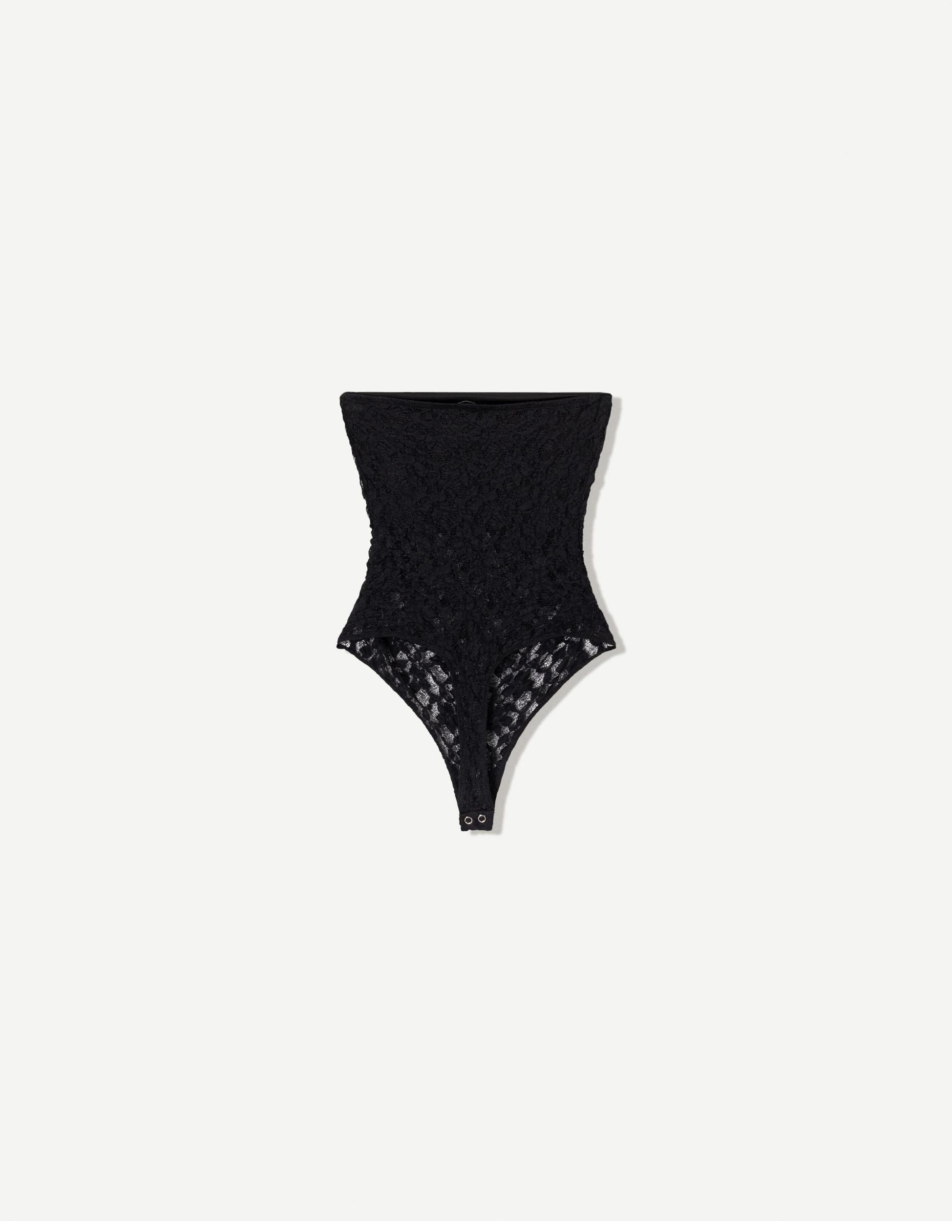 Bandeau bodysuit with blonde lace Product Image