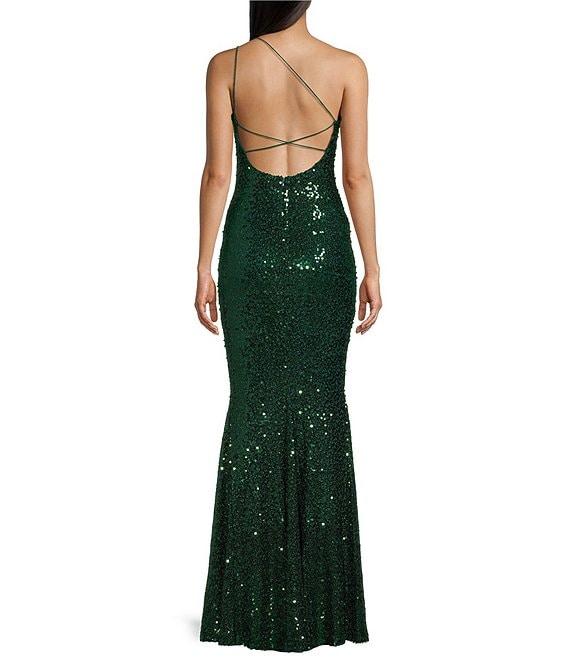 Midnight Doll Sequin One Shoulder Back Detail Long Dress Product Image