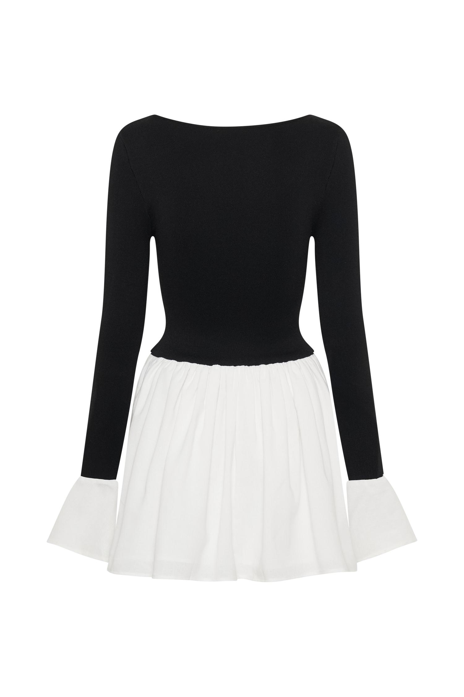 Sansa Knit And Linen Mini Dress - Black & White Product Image