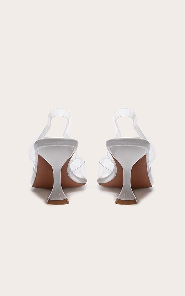 White Low Cake Stand Square Toe Clear Strap Slingback Heeled Sandals Product Image