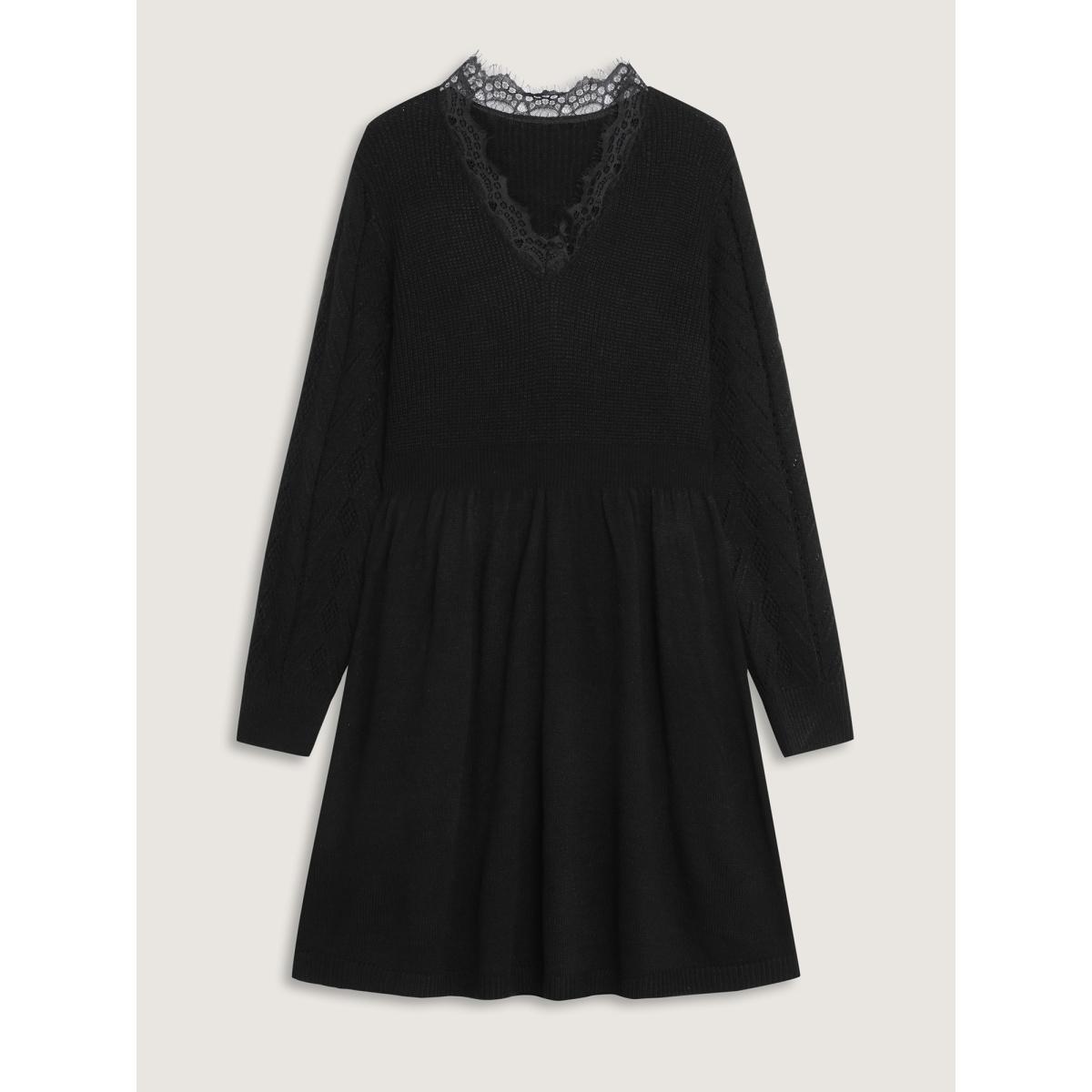 Plus Size Lace Cut-Out Cinched-Waist Midi Dress Black Women Timeless Bodycon Long Sleeve Elegant Sweater Dresses BloomChic 14-16/1X Product Image