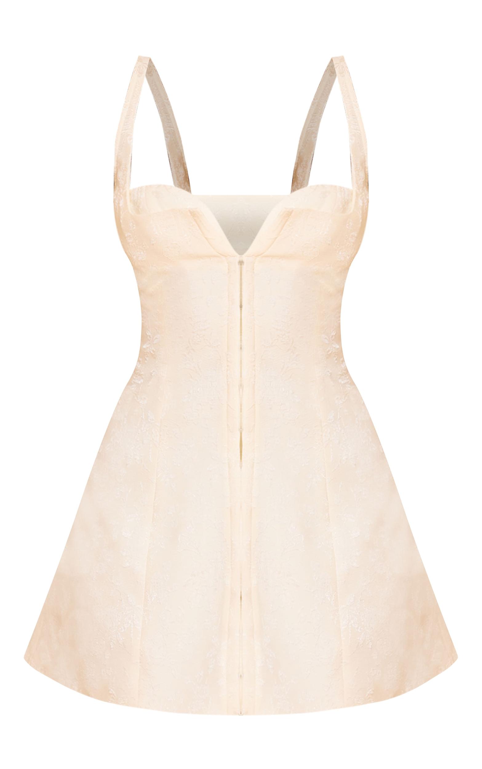 Cream Jacquard Plunge Hook And Eye Shift Dress Product Image