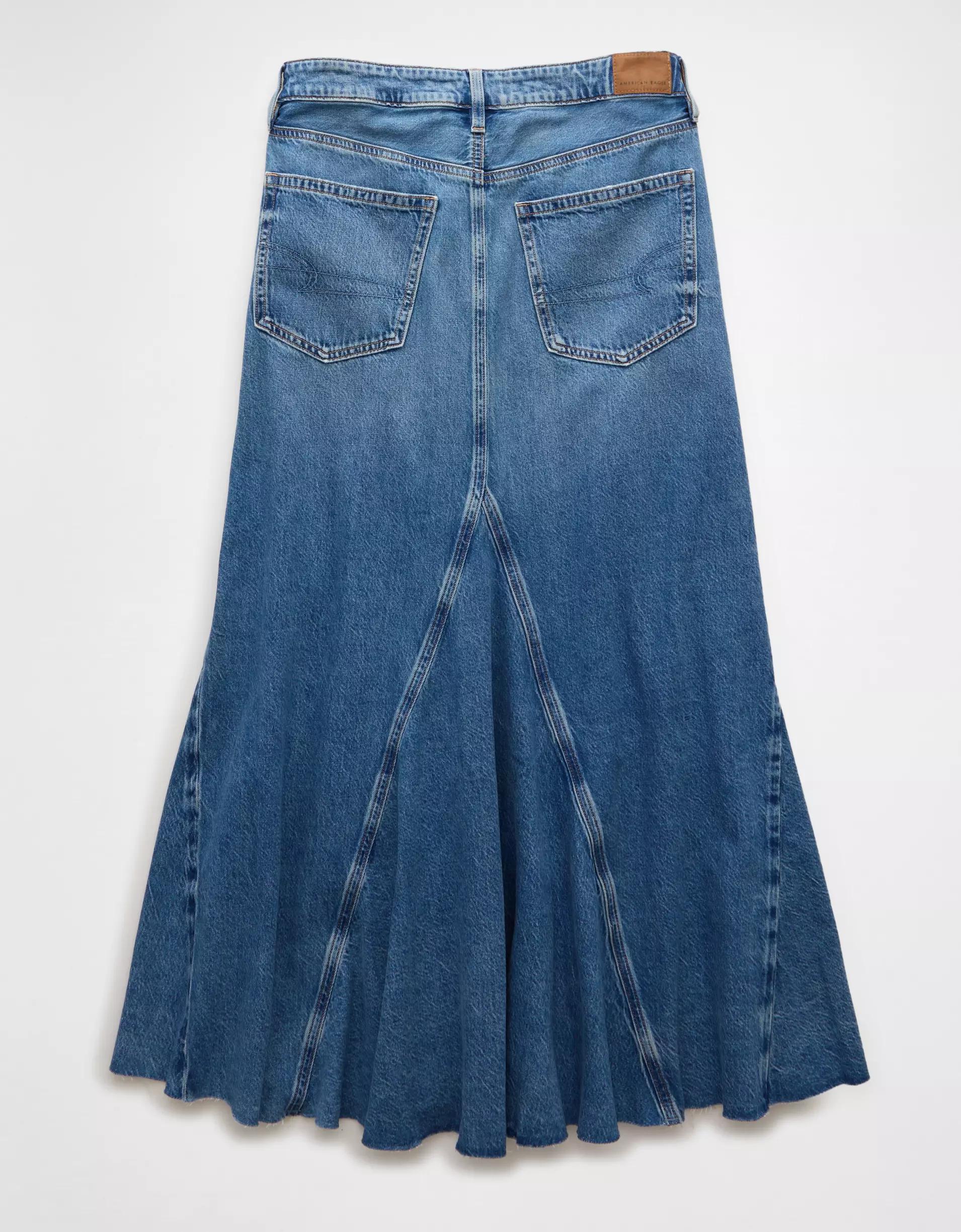 AE Low-Rise Pieced Denim Maxi Skirt Product Image