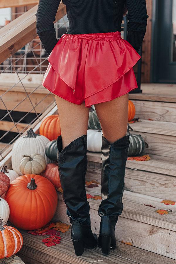 Midnight Kiss High Waist Faux Leather Shorts In Red Product Image