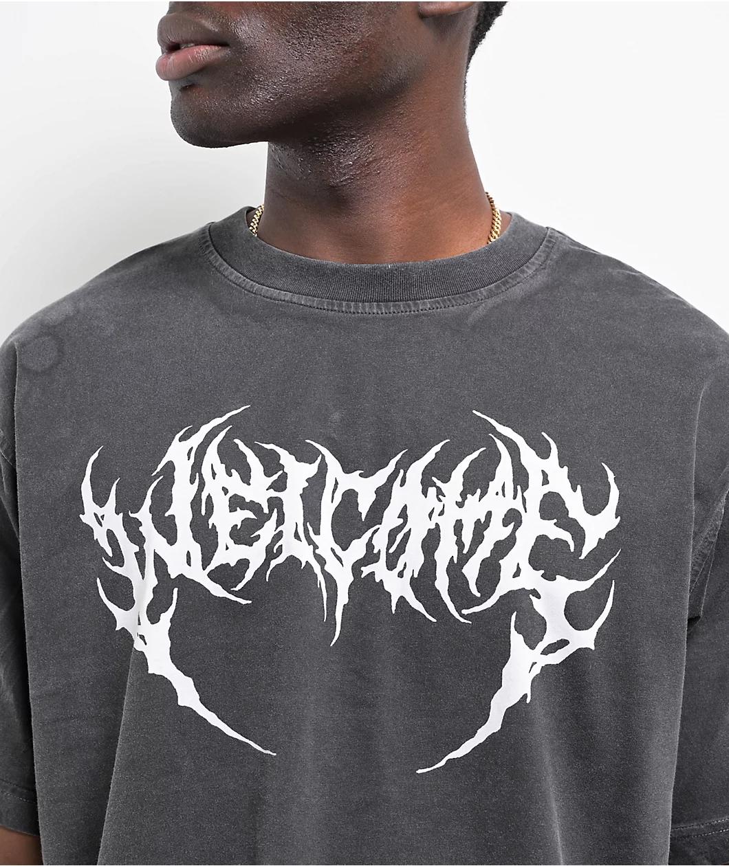 Welcome Mask Black Overprint Enzyme Wash T-Shirt Product Image