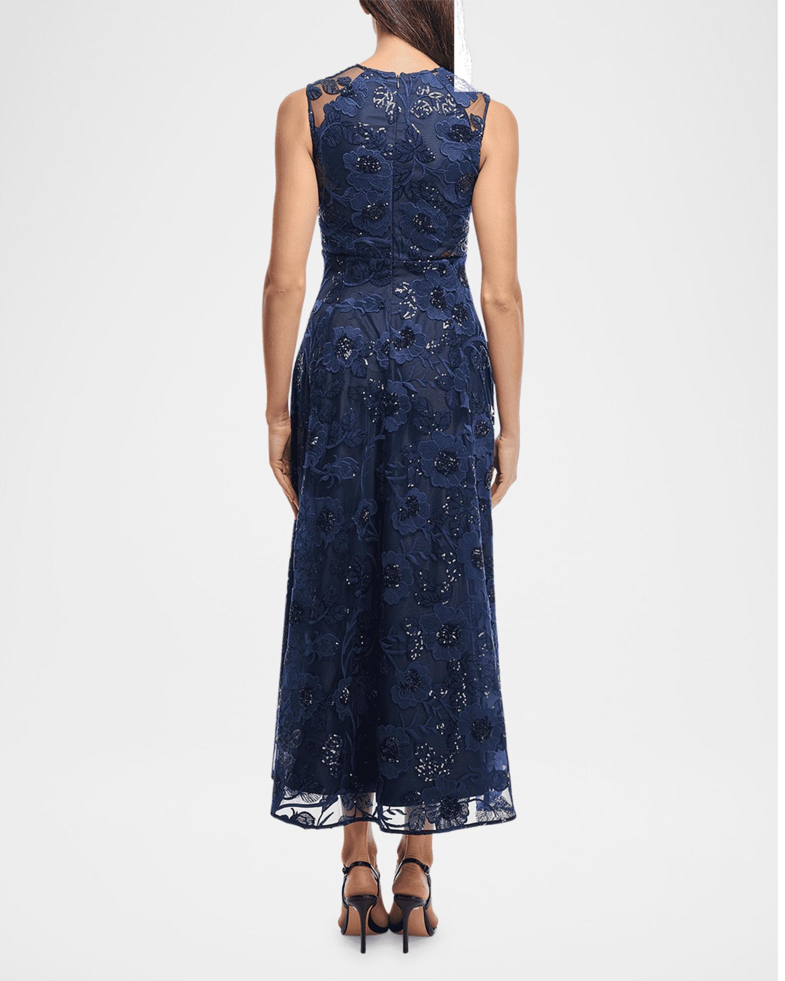 Elliott Sequin Floral-Embroidered Midi Dress Product Image