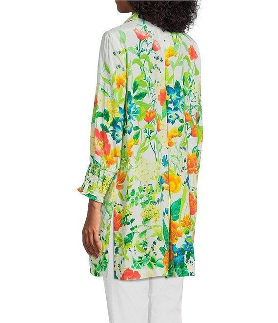 John Mark Floral Point Collar 3/4 Sleeve Button Front Tunic Product Image