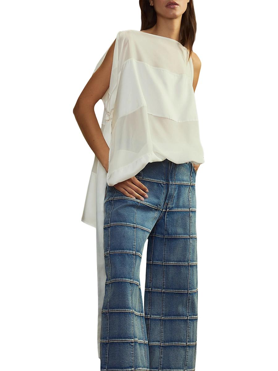 Womens Sheer-Paneled Silk Side-Tie Sleeveless Blouse Product Image