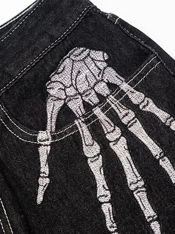 Men's Skull Print Loose Jeans Product Image