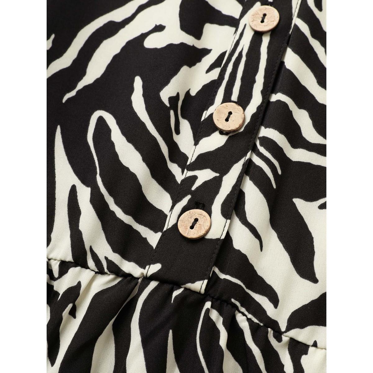 Plus Size Zebra Print Shirt Collar Belted Dress Black Women At the Office Belted Shirt collar Half Sleeve Curvy BloomChic 30/6X Product Image