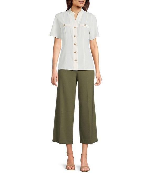 Anne Klein Mandarin Collar Flutter Short Sleeve Button Front Top Product Image