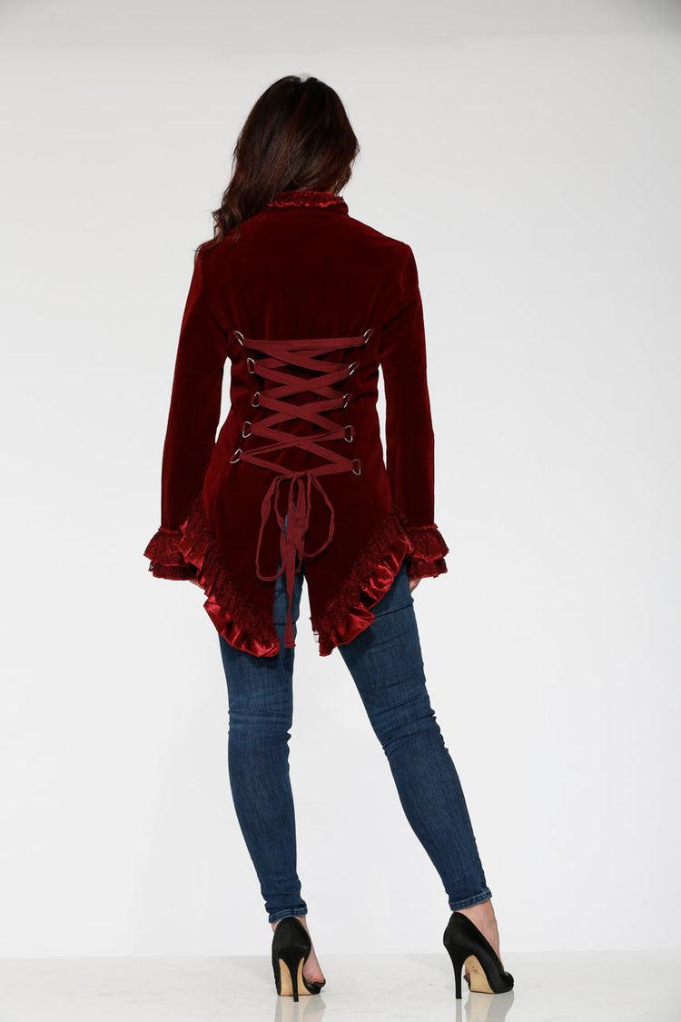 Burgundy Gloria Velvet Tailed Jacket Product Image