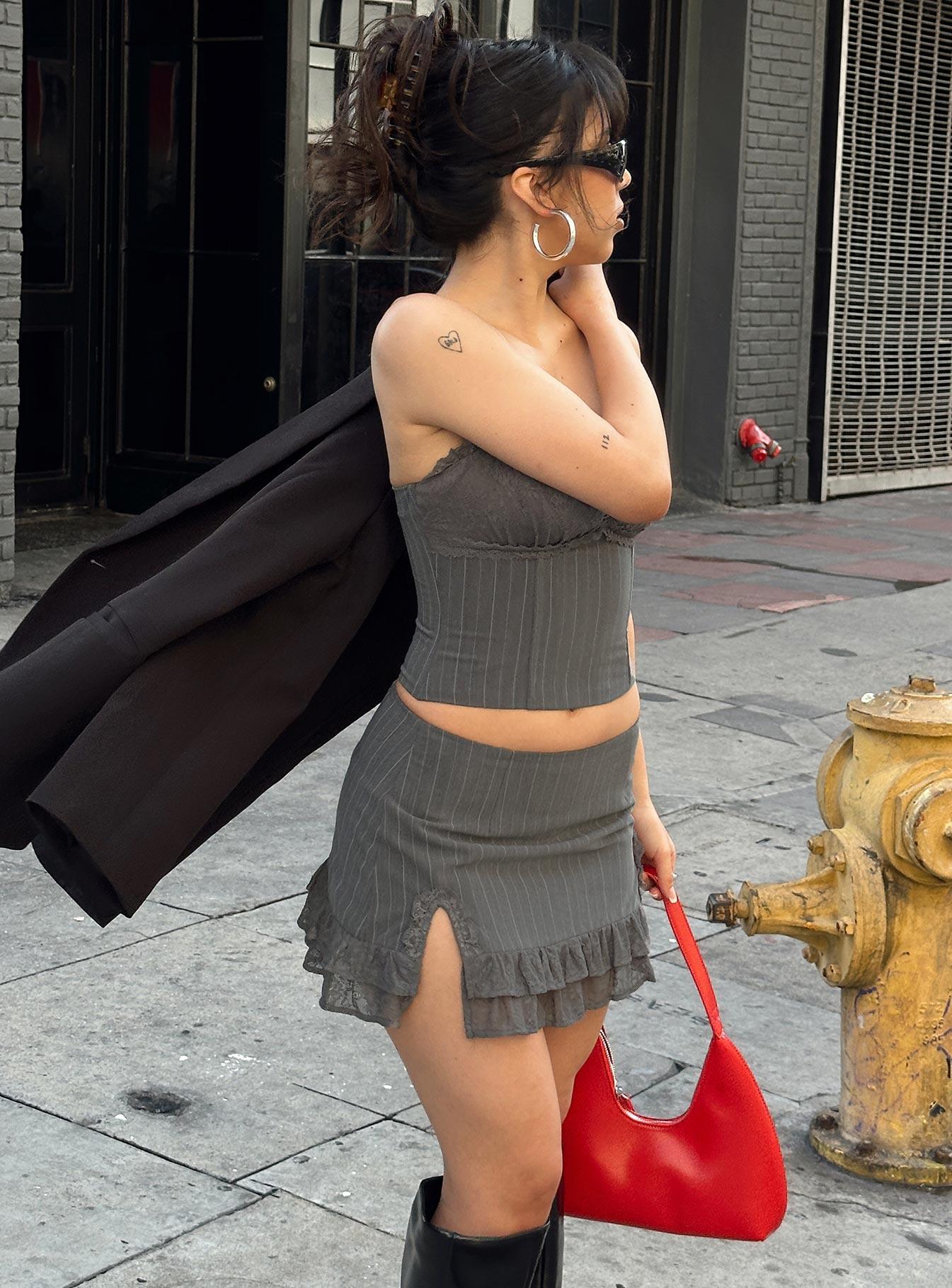 Ferran Mini Skirt Grey Pinstripe Product Image