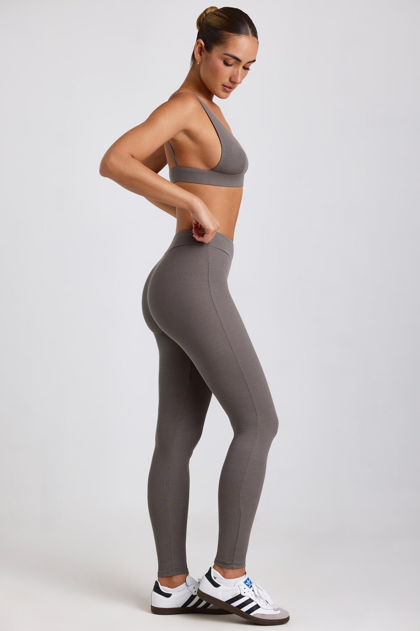 Petite Ribbed Modal High Waist Leggings in Grey Female Product Image