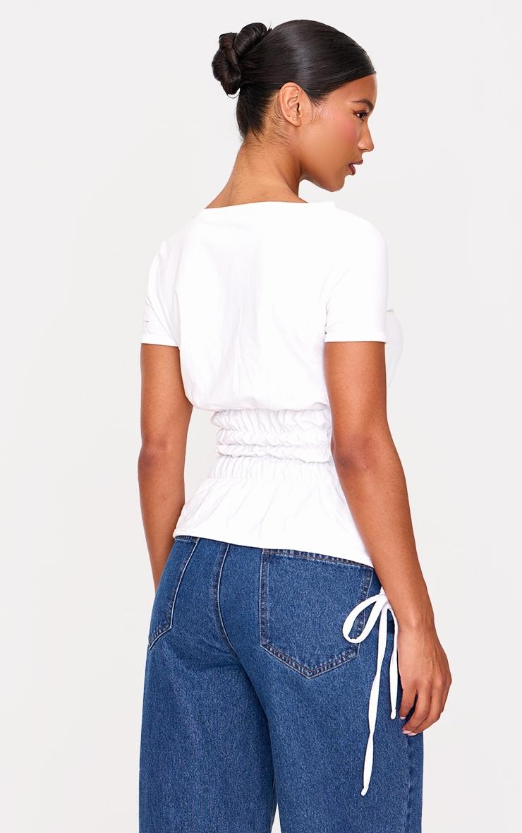 White Shirred Cap Sleeve T-shirt Product Image