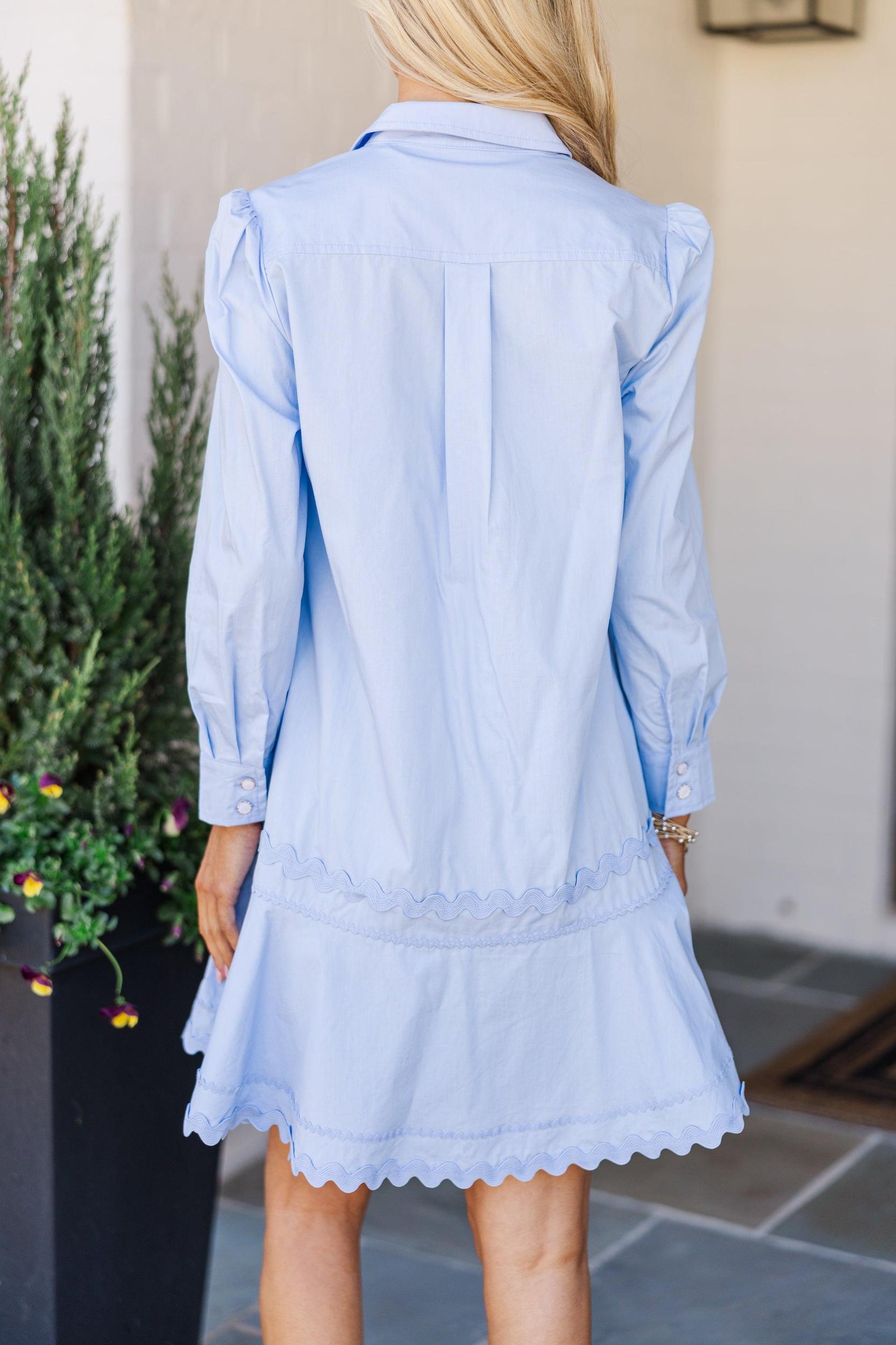 All Your Own Light Blue Rickrack Shirt Dress Female Product Image