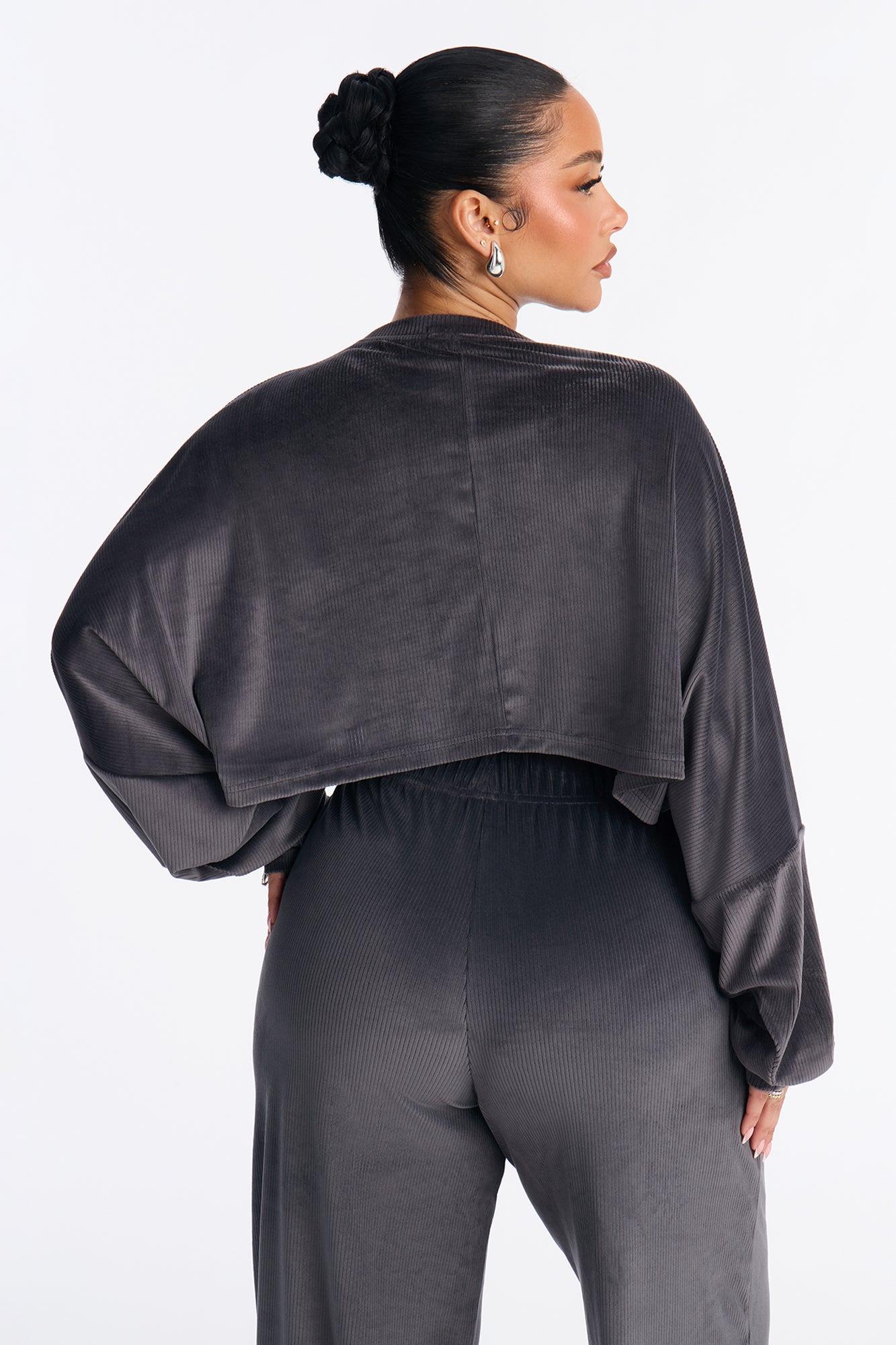 Vicky Ribbed Cropped Sweatshirt Crewneck - Charcoal Female Product Image