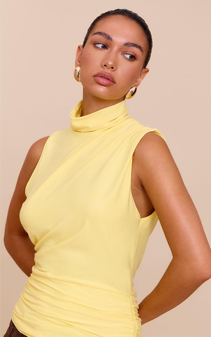 Lemon Soft Touch Ruched Side High Neck Top Product Image