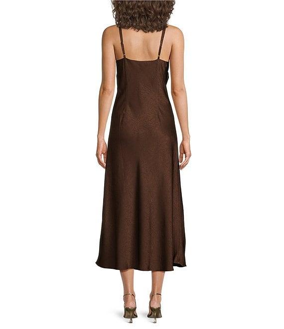 Lucy Paris Satin Lace V-Neck Sleeveless Midi Dress Product Image