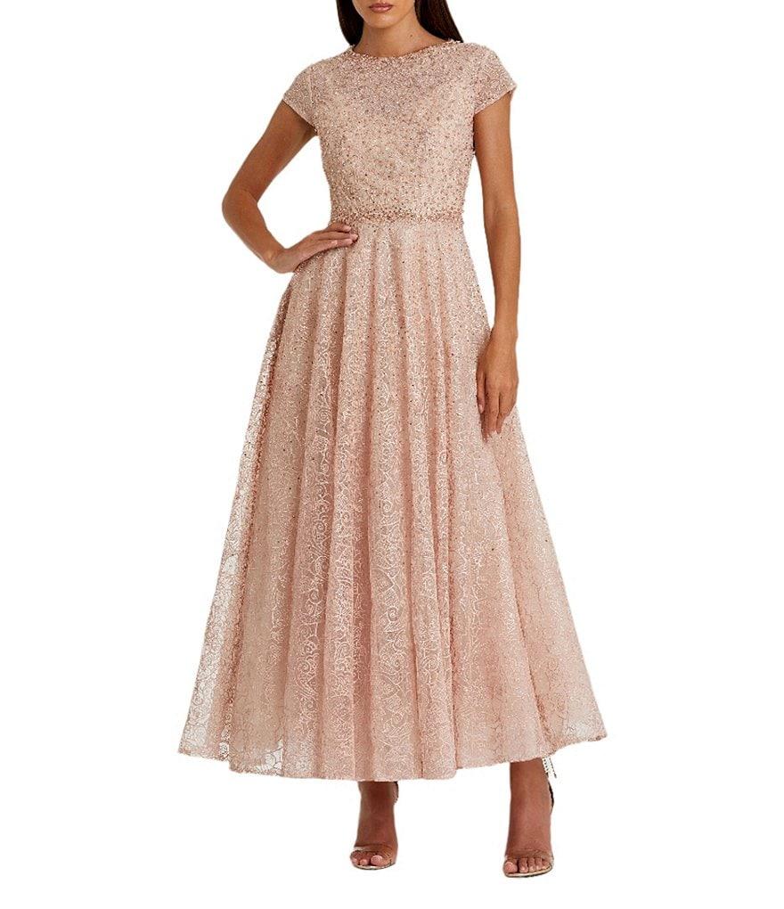 Mac Duggal Crew Neck Cap Sleeve Embellished A-Line Dress Product Image