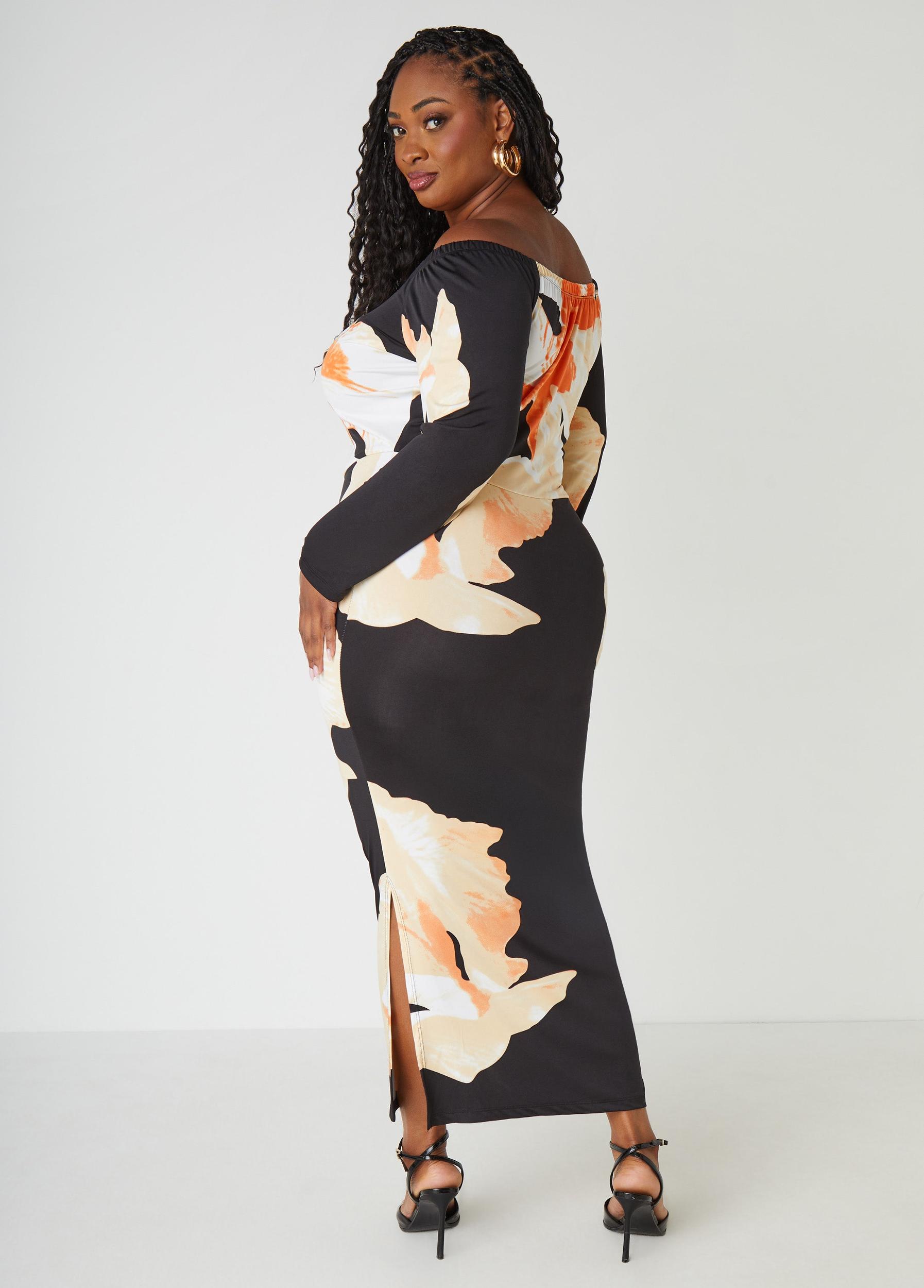 Off The Shoulder Orchid Print Dress Product Image