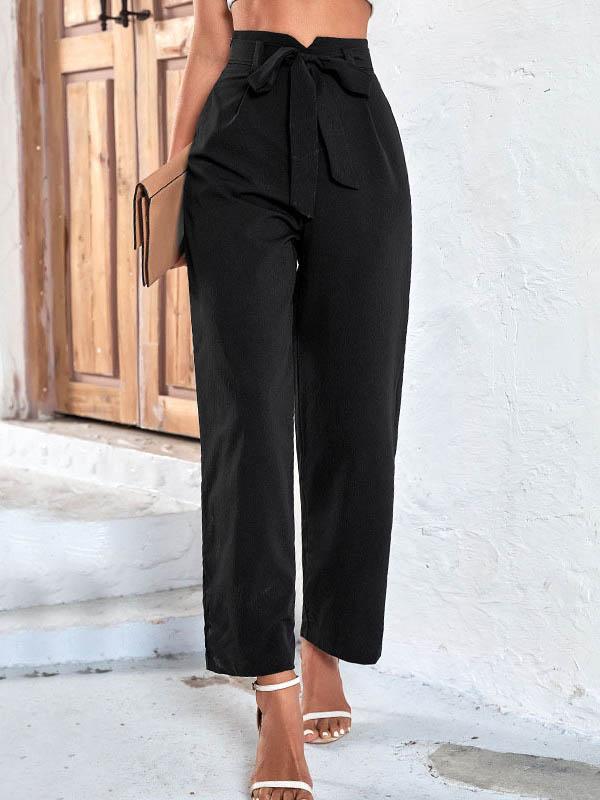 High Waisted Wide Leg Ribbed Solid Color Casual Pants Bottoms Product Image