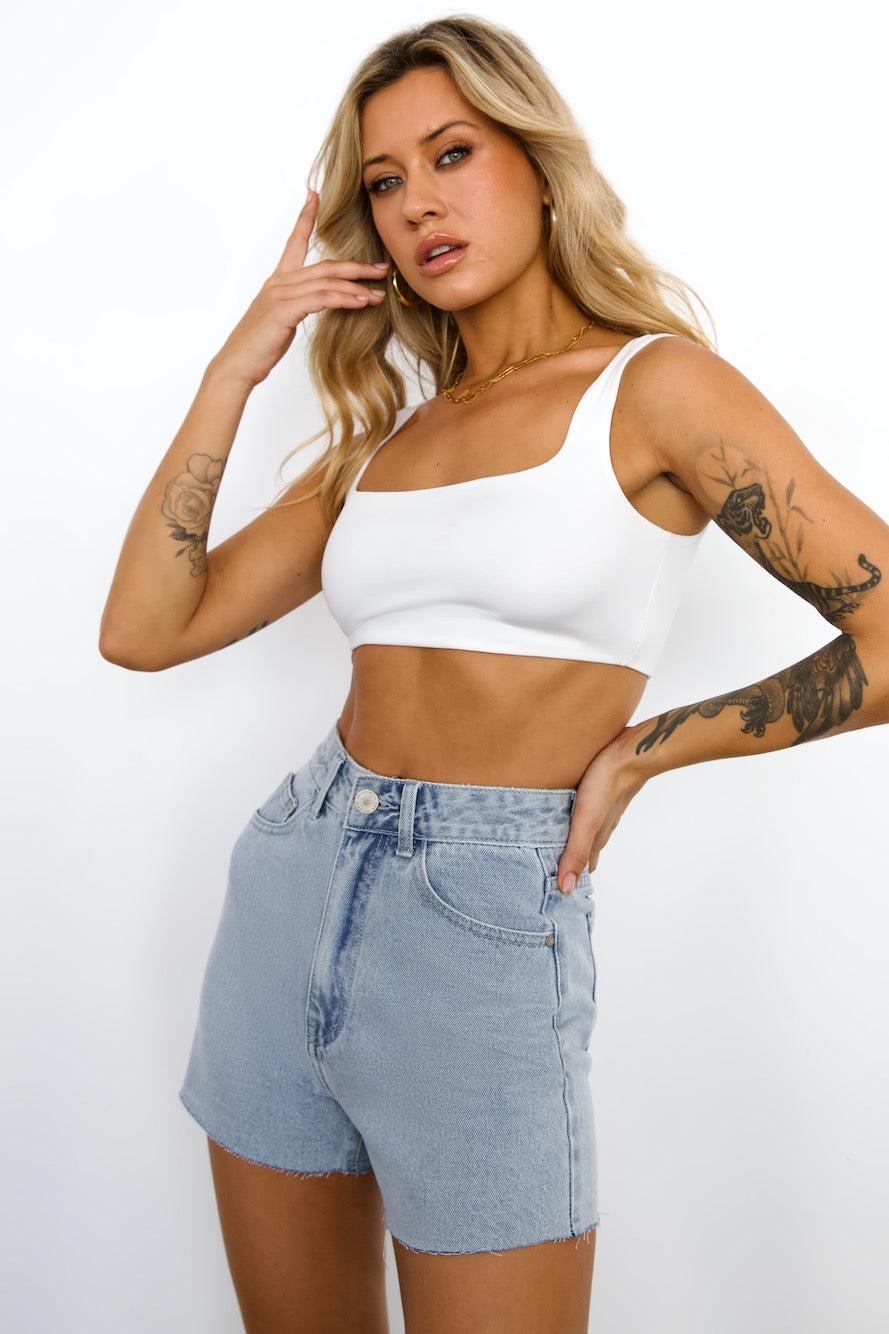 DNM High Rise Frayed Denim Shorts Light Blue Product Image