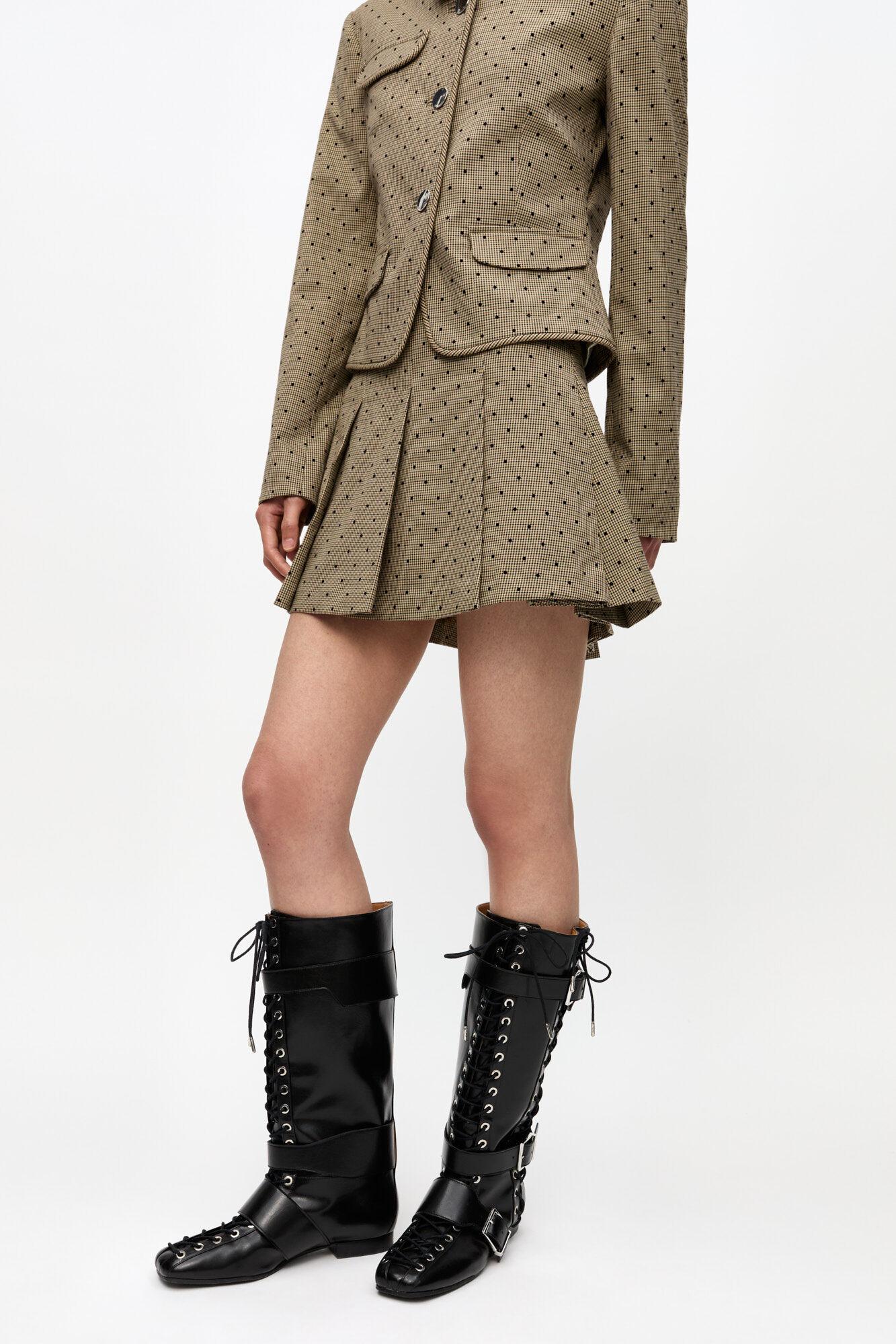 Brown Flock Check Suiting Mini Skirt Product Image