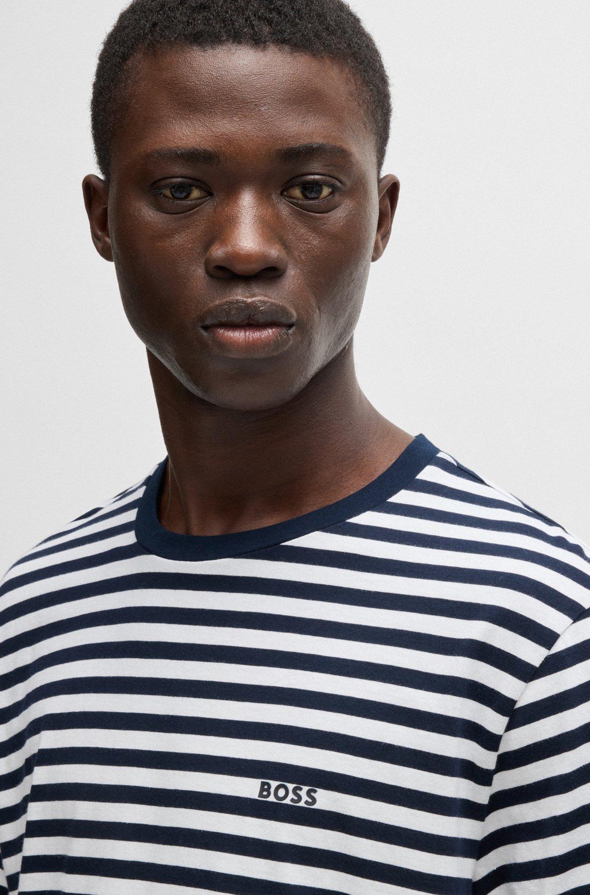 BOSS - Relaxed-fit T-shirt in cotton with horizontal stripes - White Product Image