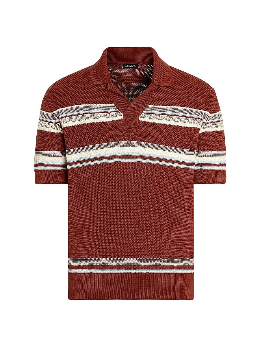 Mens Striped Cotton and Silk Polo Shirt Product Image