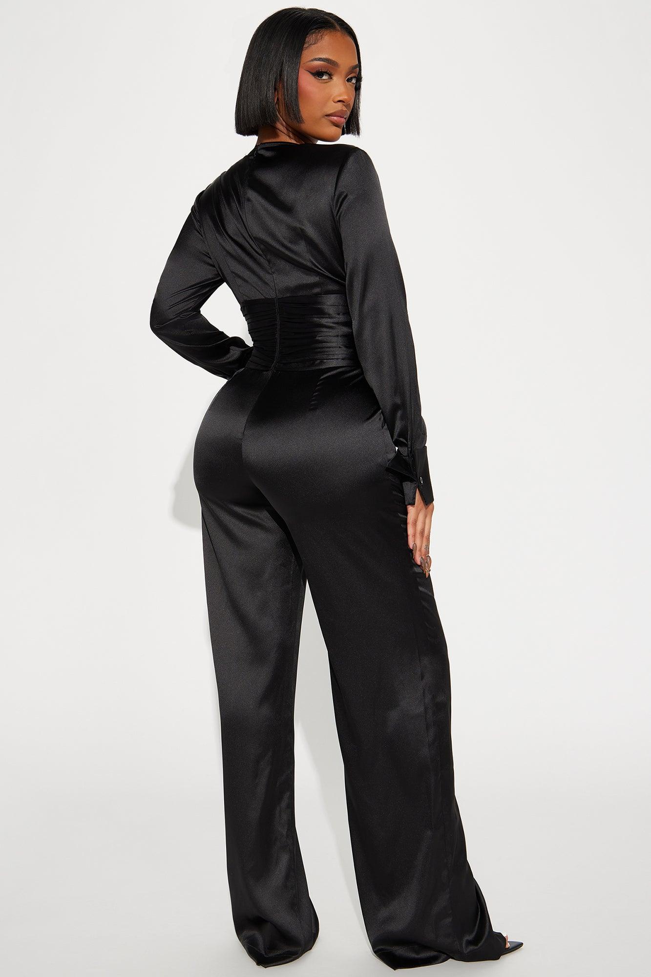 What You Don't See Satin Jumpsuit - Black Product Image