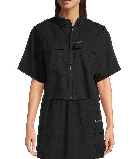 Columbia Elevated Utility Woven Snap Collar Short Sleeve Chest Pocket Front Zip Shirt Product Image