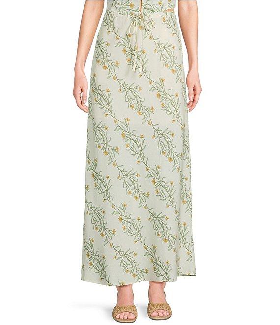 Blu Pepper Linen Blend Floral Print Coordinating Maxi Skirt Product Image