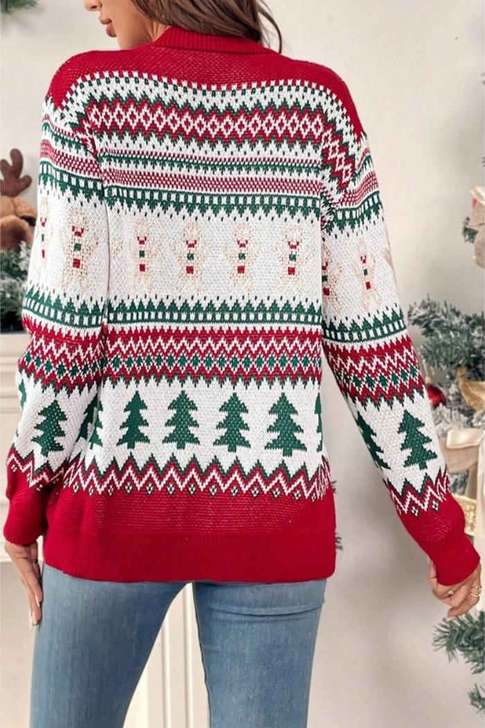 Christmas Print Knit Button-Down Loose Cardigan Product Image