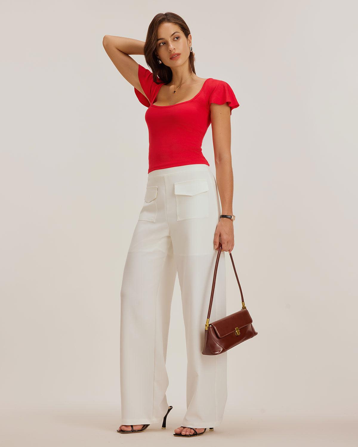 Red U Neck Slim T-shirt Product Image