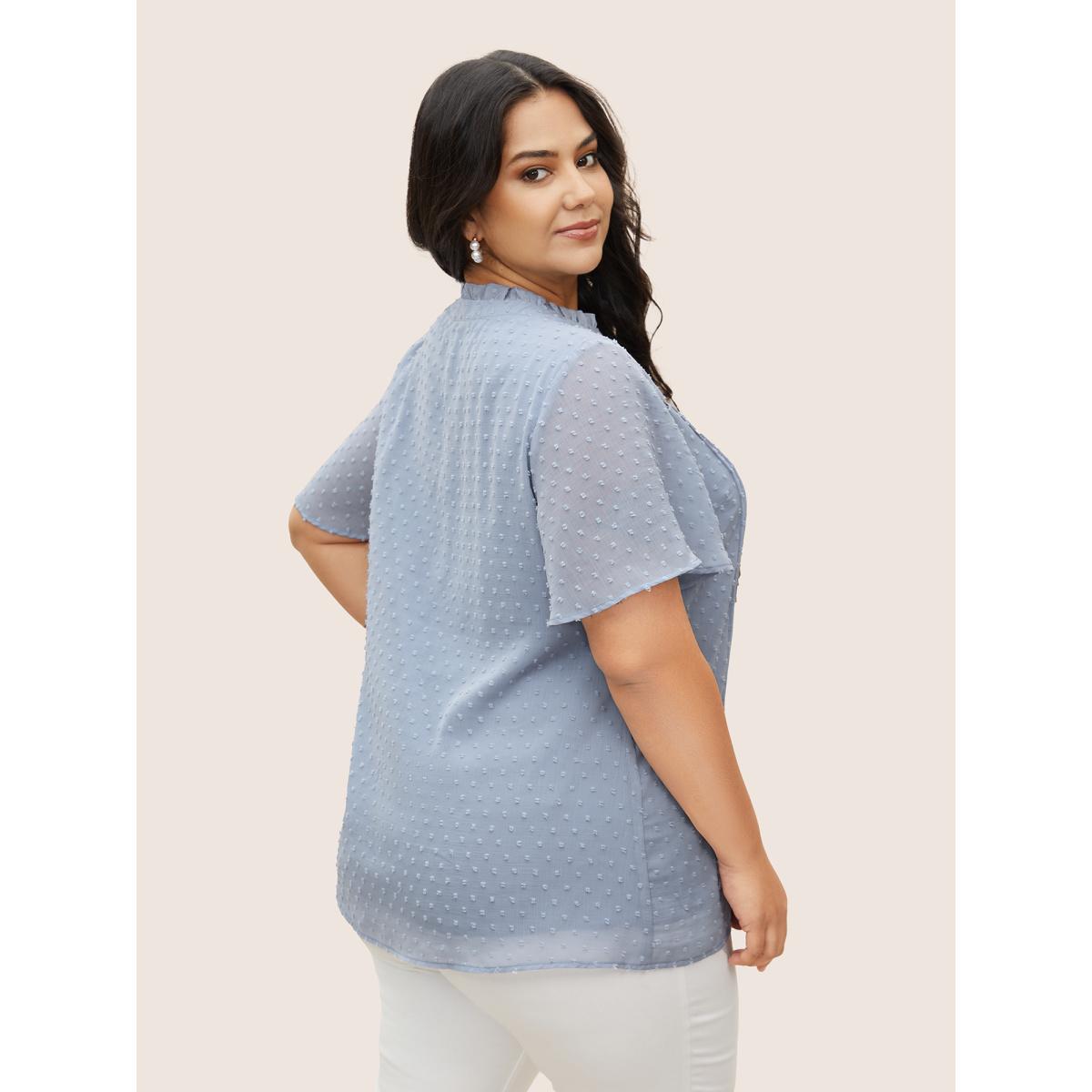 Plus Size Stone Textured Lace Insert Pleated Flutter Sleeve Blouse Women Elegant Short sleeve Flat collar Everyday Blouses BloomChic 14-16/1X Product Image