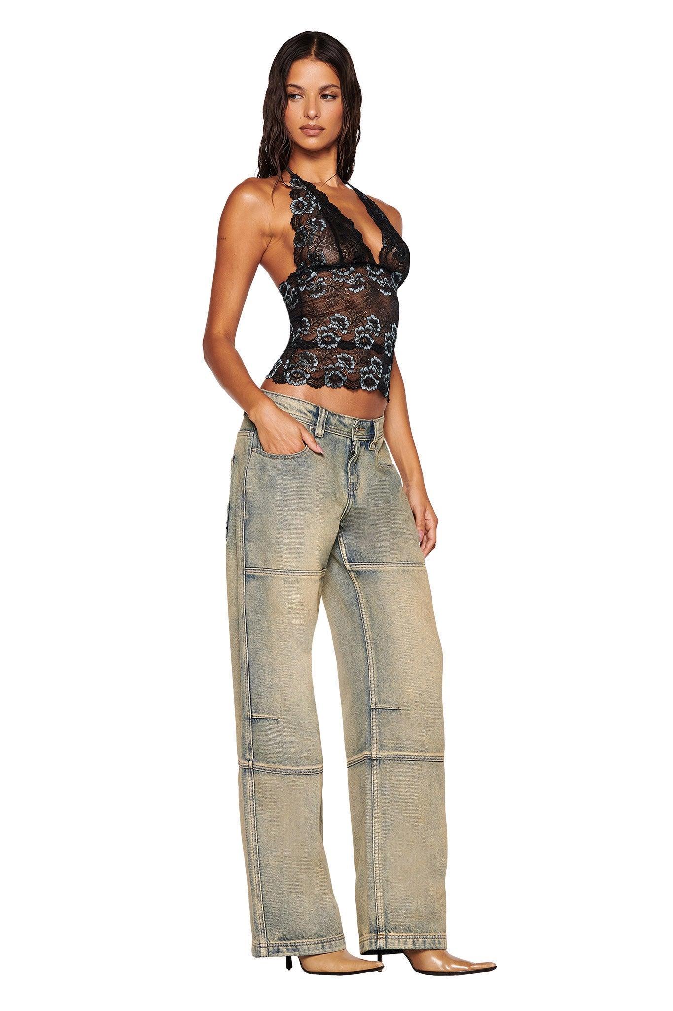 GEM HALTER TOP - BLACK : BLACK BLUE Product Image