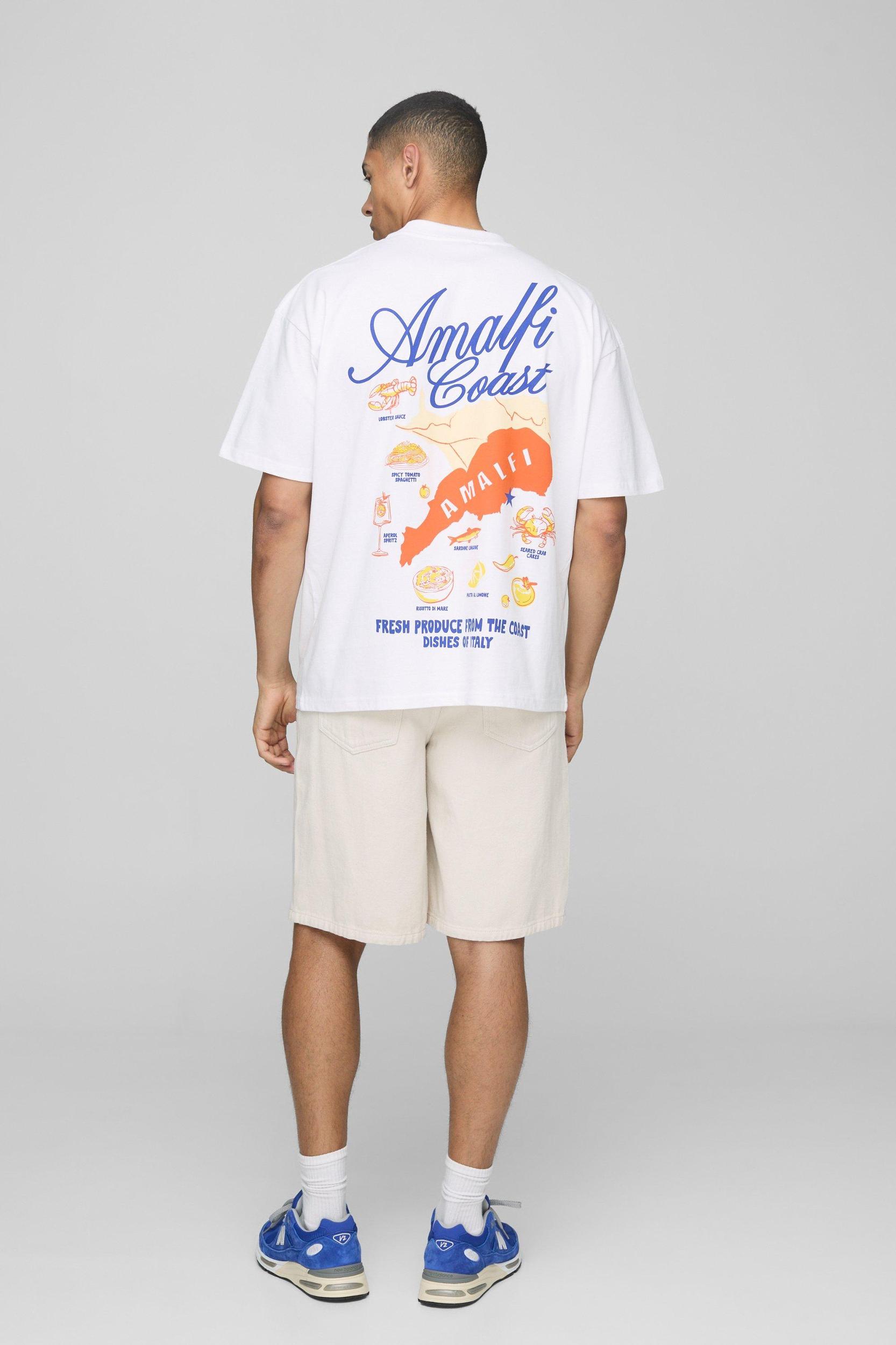 White Oversized Extended Neck Amalfi Coast Map T-Shirt | boohooMAN USA Product Image