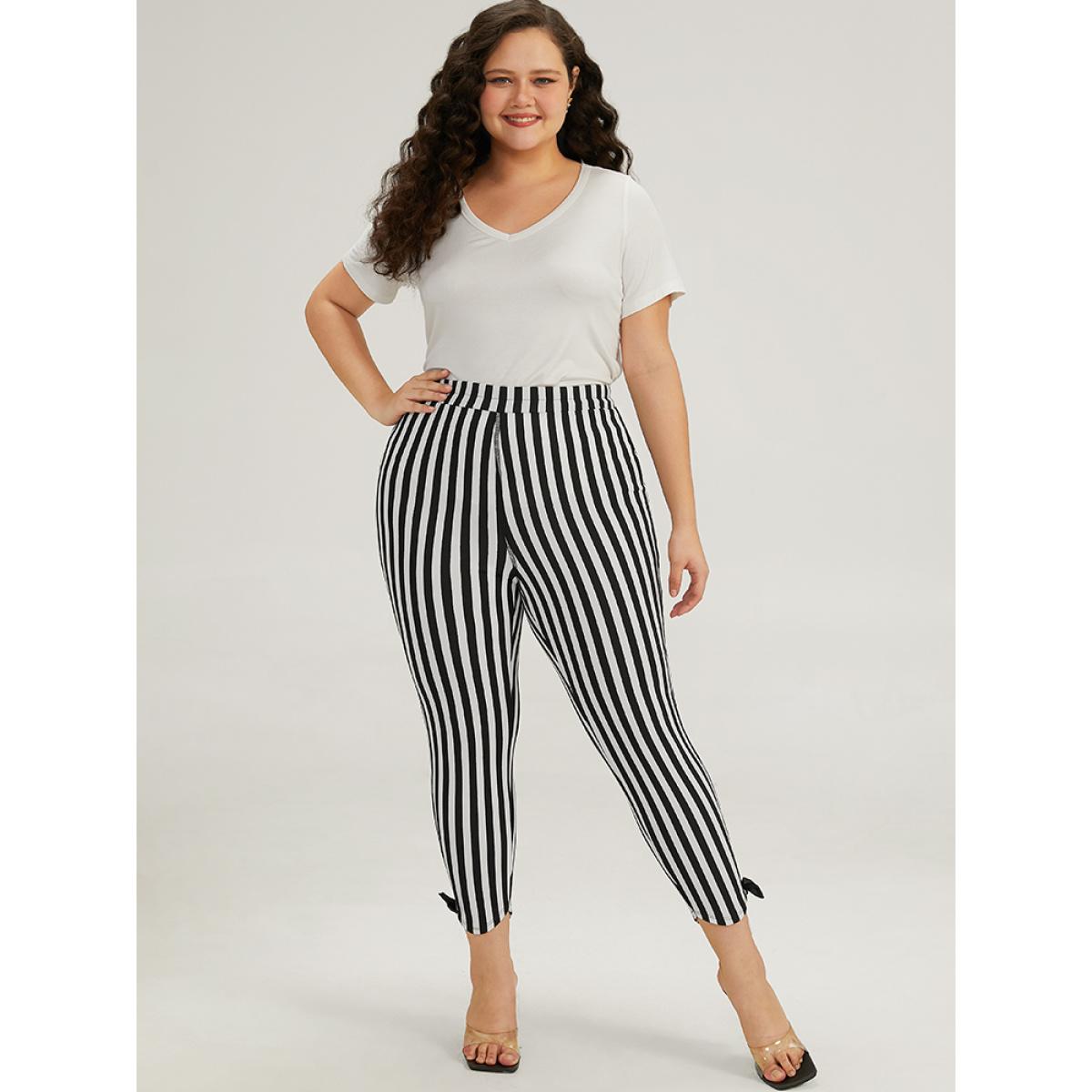 Plus Size Halloween Striped Patchwork Bowknot Pants Women Multicolor Elegant Bodycon High Rise Festival-Halloween Pants BloomChic 12/L Product Image