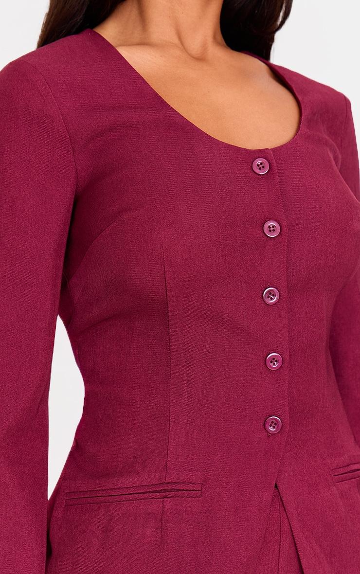 Burgundy Tailored Button Down Scoop Neck Romper Product Image