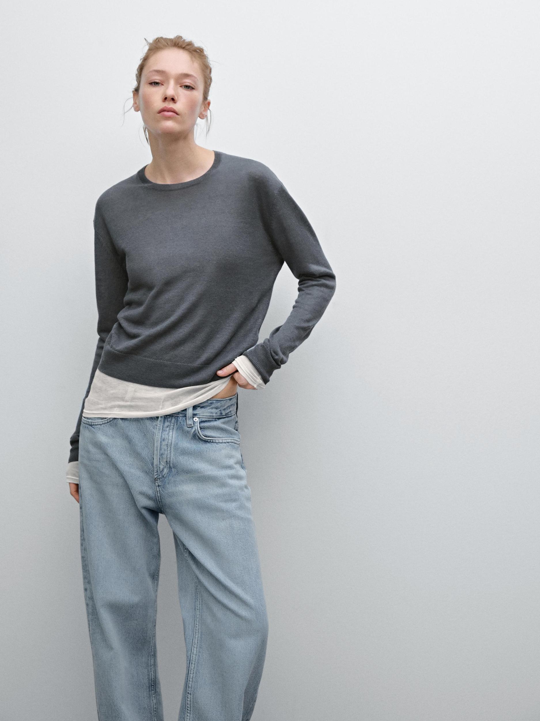 100% linen fine knit sweater Product Image