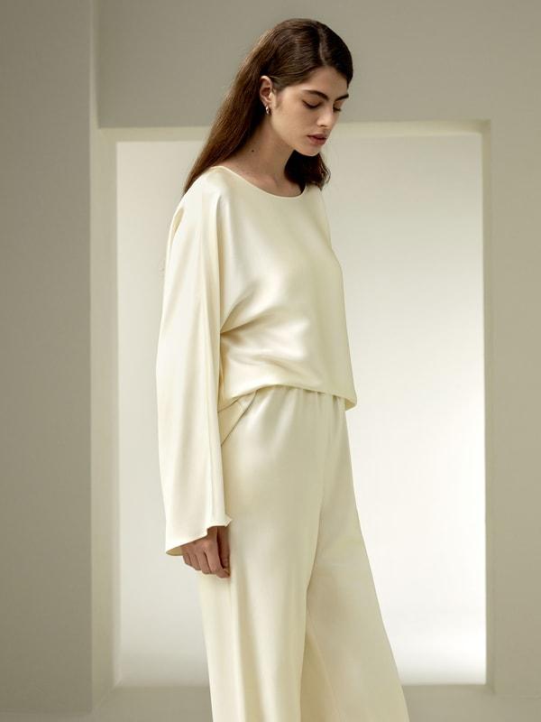 LILYSILK Silk Blouse Women - Midnight Blue Mulberry Silk - Perfect for Work Or Casual Round Neckline Tops S Product Image