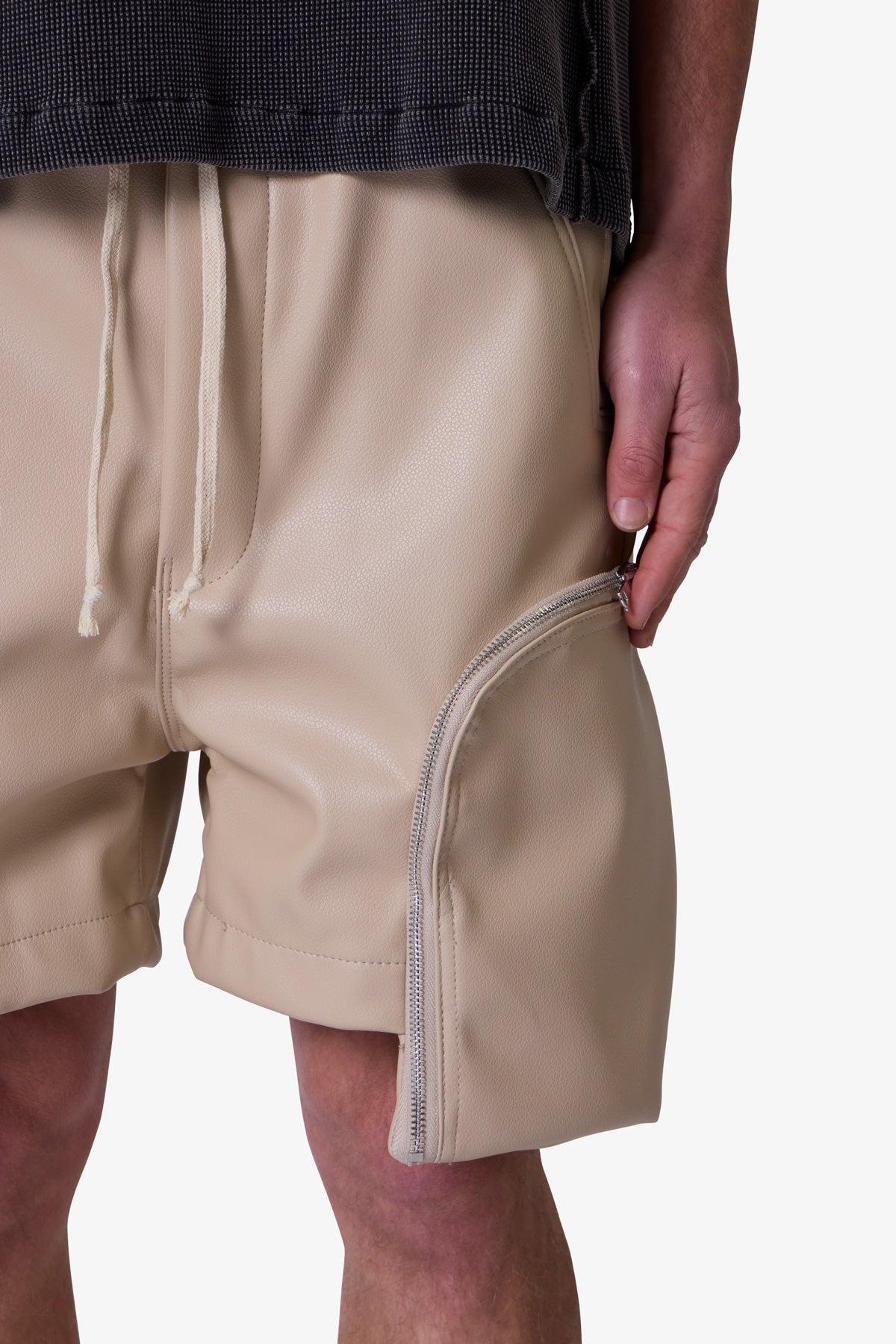 Leather Pocket Geo Shorts - Tan Product Image