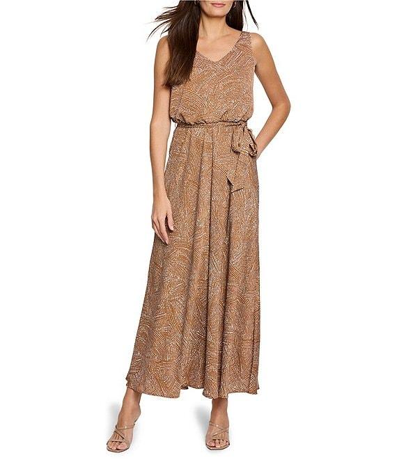 NIC + ZOE Bianca Woven Swirling Sands V-Neck Sleeveless Blouson Dress Product Image