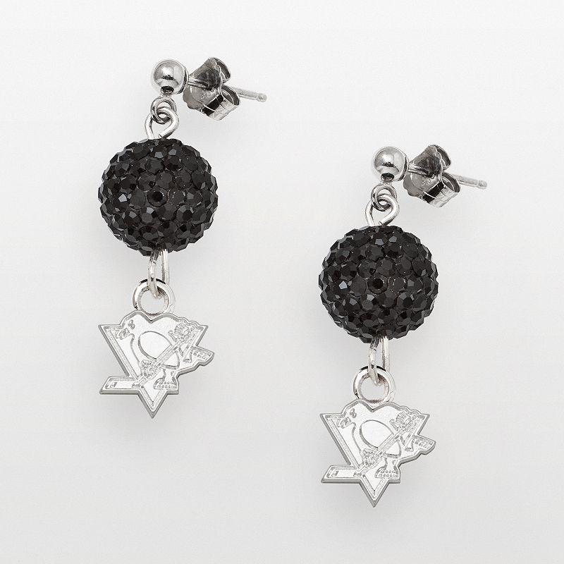 LogoArt Pittsburgh Penguins Sterling Silver Crystal Ball Drop Earrings, Women's Product Image