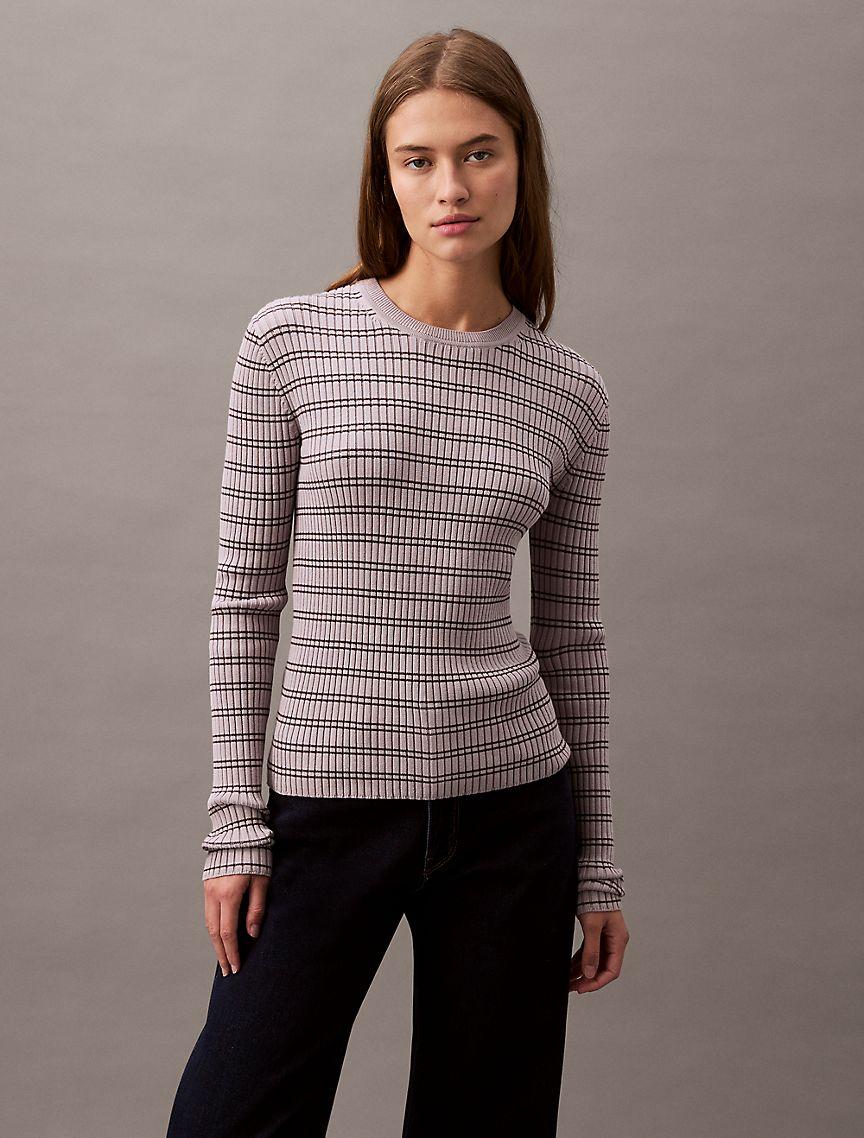Smooth Cotton Rib Stripe Sweater Product Image