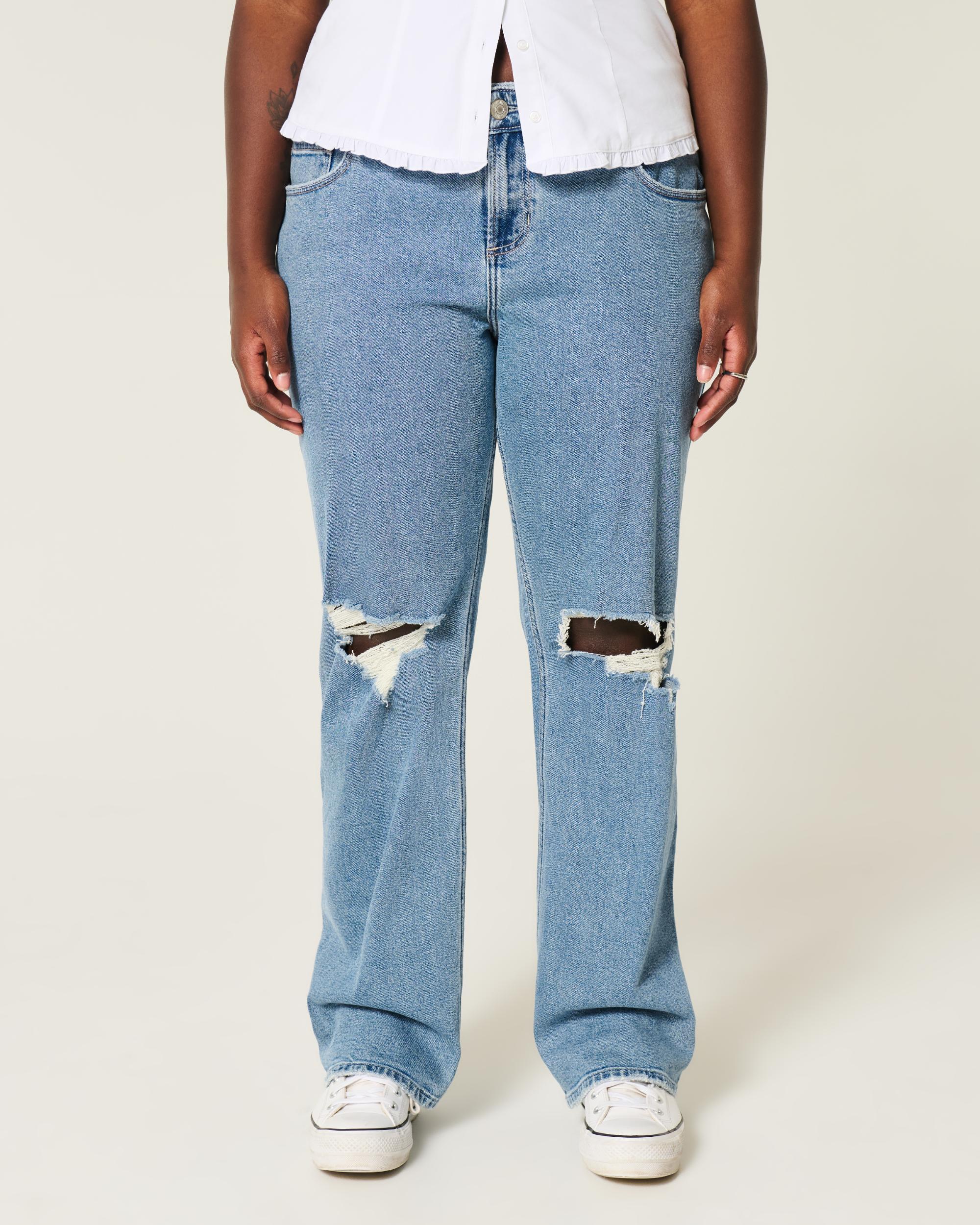 Curvy Low-Rise Ripped Medium Wash Relaxed Straight Jeans Product Image