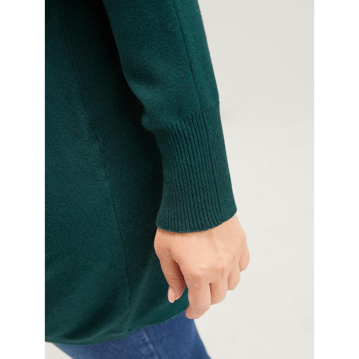 Plus Size Solid Soft Sexy Yarn Knit Dolman Sleeve Cold Shoulder Knit Top Cyan Women Elegant Loose Long Sleeve Scoop Neck Dailywear Pullovers BloomChic 18-20/2X Product Image