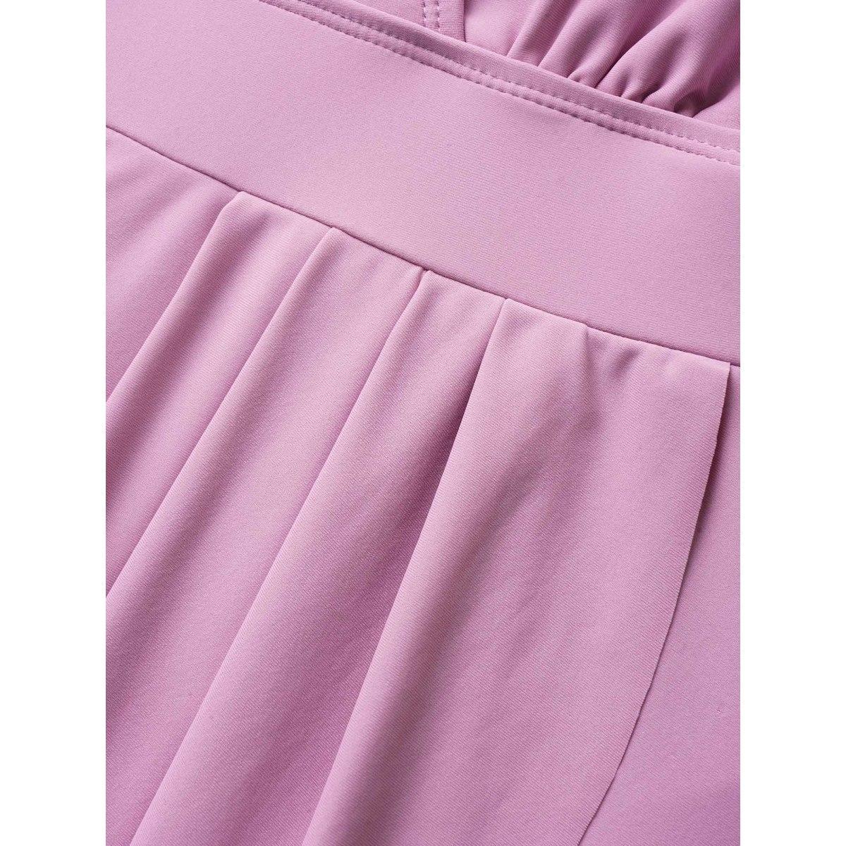 Plus Size Overlap Collar Plain Slit Hem Swim Dress Women's Swimwear Lilac Beach Bodycon Overlap Collar High stretch Curve Swim Dresses BloomChic 30/6X Product Image